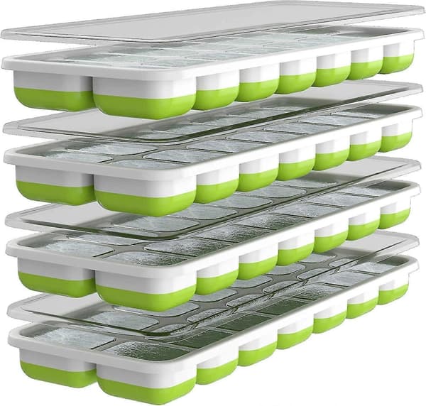 Pxcl Ice Cube Tray - Set of 4 Molds - Soft Base for Easy Ice Release - Save Space with Stackable Lids - Dishwasher Safe - BPA-Free Silicone