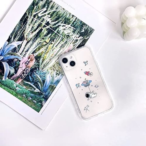 Kompatibelt iPhone 13 Cover Transparent Sødt med Astronaut Rum Planet Stjerne Kreativt Mønster, Blød TPU Stødsikker Sli