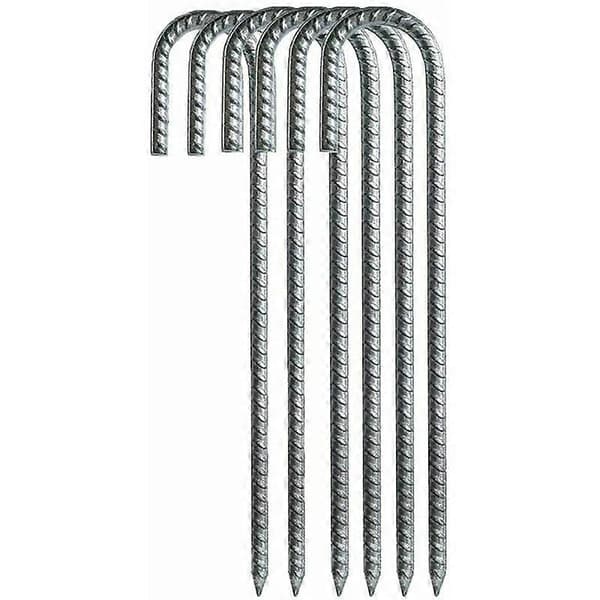 Markpinne, kraftig galvaniserad stål J-krok för campingtält, studsmatta, skydd, gunga (12, 6-pack)