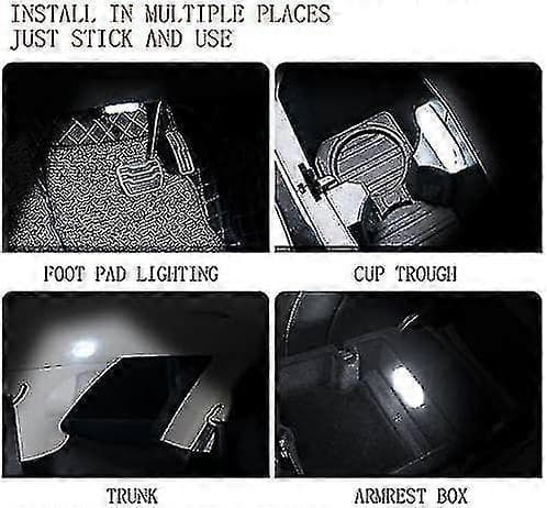 4 stk. trådløse LED-lys til bilinteriør, LED-lys til bilinteriør, USB-genopladelige LED-lys til bilinteriør, magnetiske LED-lys til bilinteriør - JV