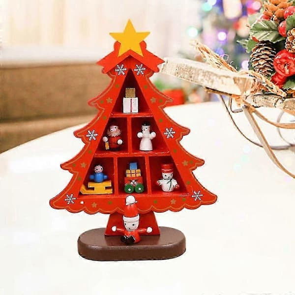 3D træ juletræsornament med rum, velegnet til pejse, børns ternede røde.