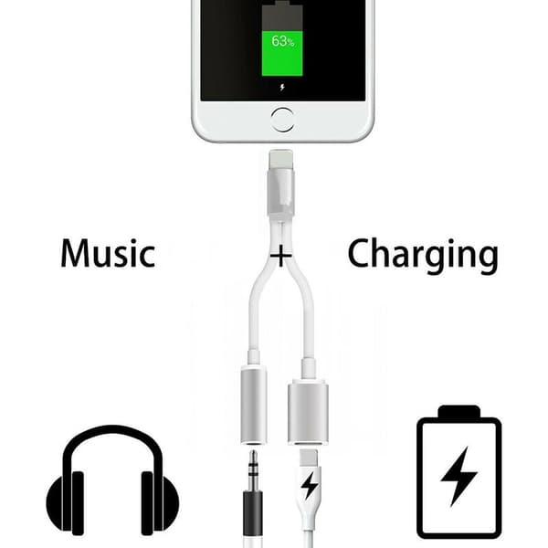 Hopeinen Lightning-sovitin, 3,5 mm lataus- ja synkronointi-y-kaapeli