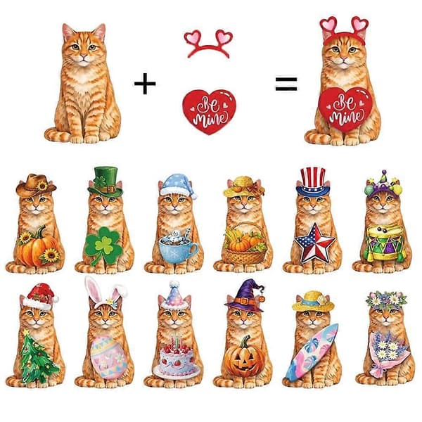 Dyredekor i tre, utskiftbart ornament med katte- og gåse-utkledningsdesign C