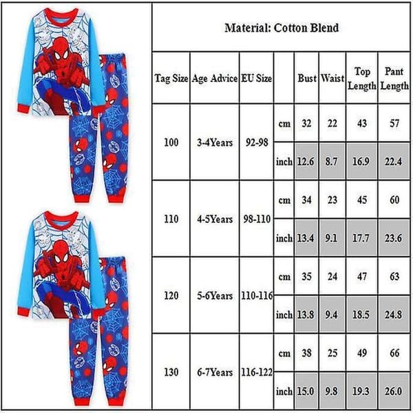 Pojkar Spider-Man Pyjamas Set Sovkläder Nattkläder Pyjamas Pjs Nyhet Kläder 3-7 År[GPA] 3-4 Years