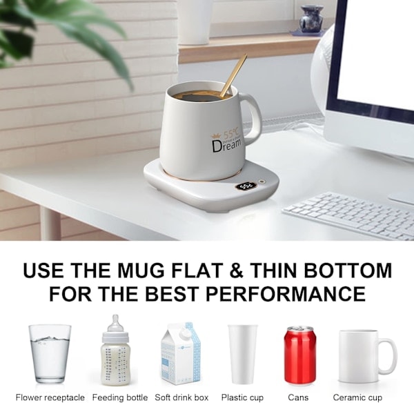 Elektrisk kaffekoppvarmer, smart tekoppvarmer med 3 temperaturinnstillinger, USB-koppvarmer oppvarmet underlag for oppvarming av kaffe, te