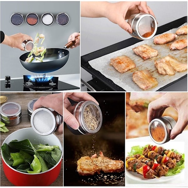 Magneettiset maustepurkit, setti sisältää 12 magneettista maustepurkkia, ruostumaton teräs