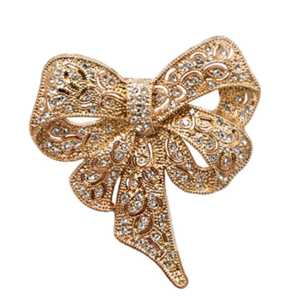 Vintage Sløjfe Broche – Rhinestone & Elegant – til Sweater White