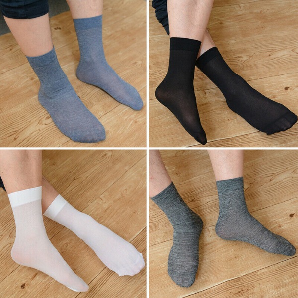 New 10 Pairs Men Socks Bamboo Fiber Elastic Ultra-thin Silky Soft Silk Stockings