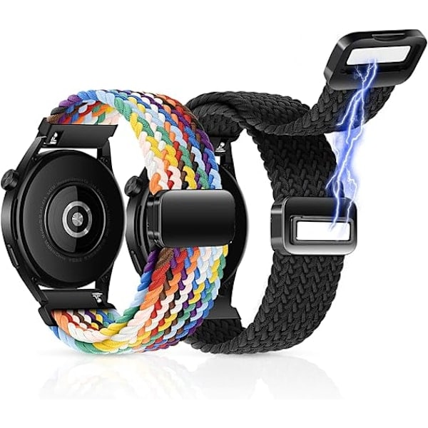Magnetiska stretchiga flätade armband kompatibla med Samsung Galaxy Watch 40mm 44mm, Huawei Watch GT 42mm Garmin Vivoactive elastiskt nylon 20mm