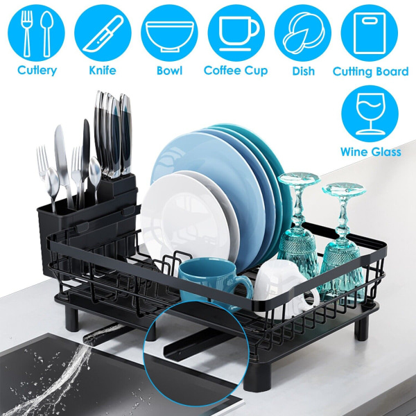 Dish Drying Rack Plate Cutlery Holder Organizer Shelf Kitchen Countertop Drainer