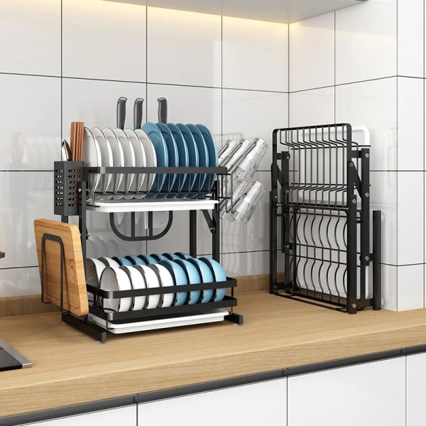 Kitchen Multi-layer Countertop Folding Dish Rack, No Punching, No Installation, Wall-mounted Dish Rack