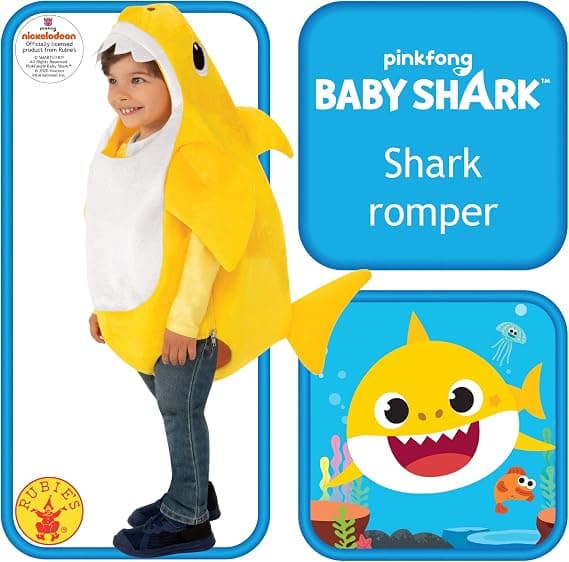 Babyshark-asu lapsille (110 cm), soittaa babyshark-melodiaa