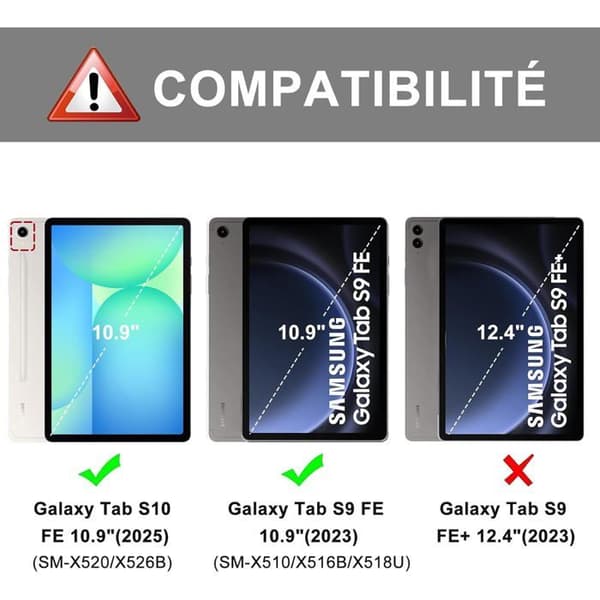 French Keyboard for Samsung Galaxy Tab S10 Lite/S10 FE 10.9'/ S9 FE 10.9'/S9 11', Detachable Keyboard Case with Touchpad, Black