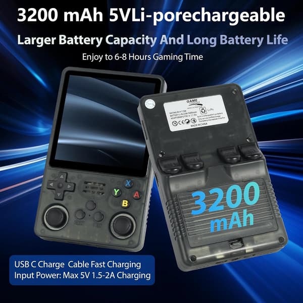 R36S Retro Handheld Gaming Console with 3.5-inch IPS Screen, 64GB TF Card Pre-installed with 10,000+ Games, Open Source Linux System, Sea Blue Lake Blue
