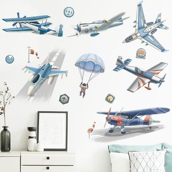 Vintage Flygplan Självhäftande Väggdekaler - Flygplans Väggdekaler