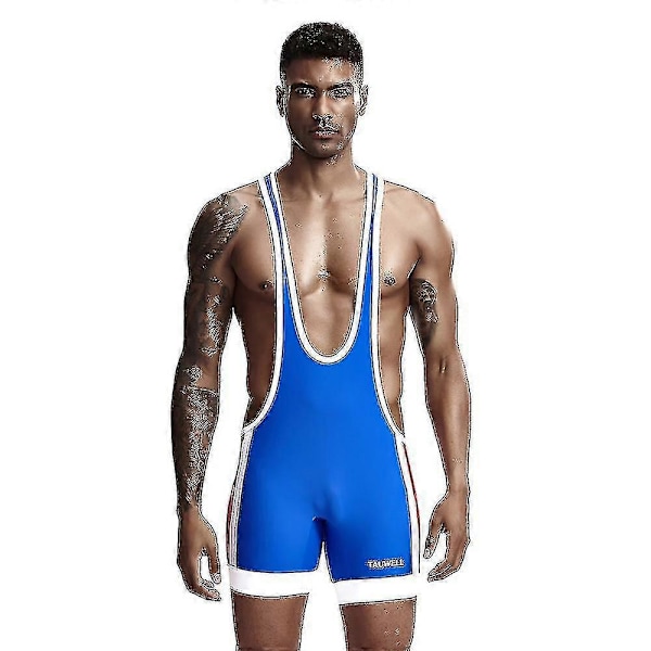 \"Snabbtorkande multifunktionell träningsdräkt för män, åtsittande bodysuit för brottning, löpning och bodybuilding\" Blue XL