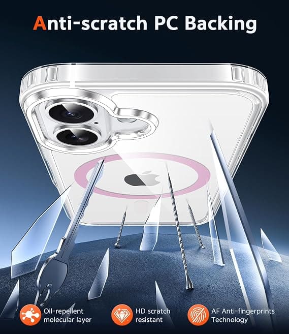 FNTCASE for iPhone 17 Clear Case, Magnetic with Screen Protector, Compatible with MagSafe, Anti-Yellowing Rugged Shockproof Case, C-Apink C-Apink