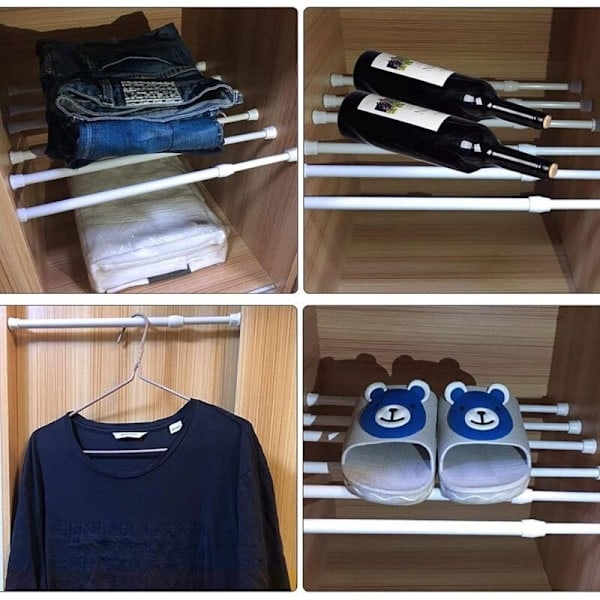 Sett med 6 uttrekkbare stenger uten boring, gardinstenger for garderobe, bad, kjøkken (hvit, 30-50cm)