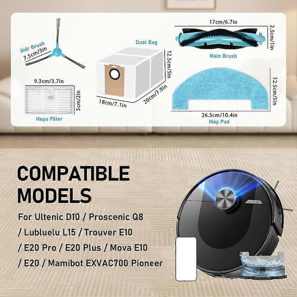 Tilbehør for Proscenic Q8 Max/Mova E20 PLUS/MONSGA MS1 Max/Liectroux M70 Pro Støvsuger Reservedeler