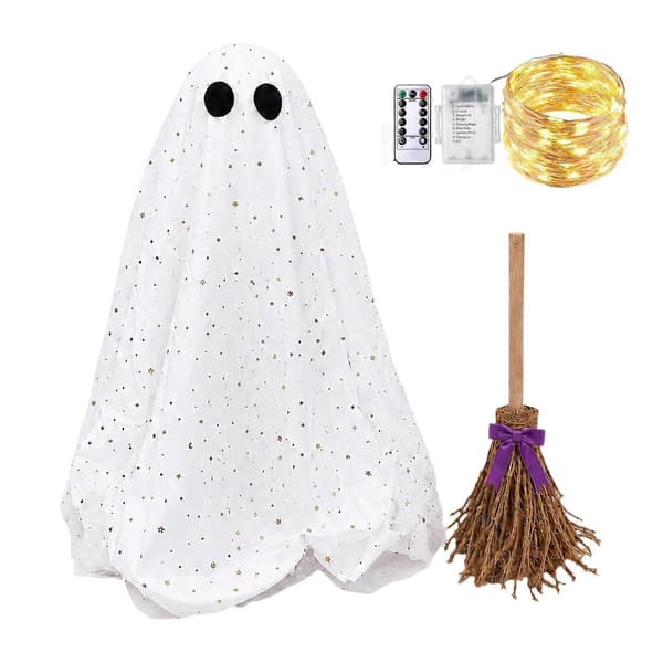 Halloween-spøkelsesdekorasjon med kost – Justerbart stativ – for bord og peis C