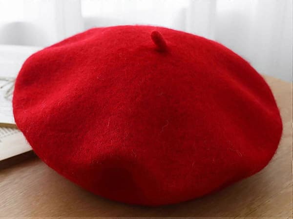 Børn piger fransk baret hat kunstner hat ensfarvet varm hue vinter efterår Red