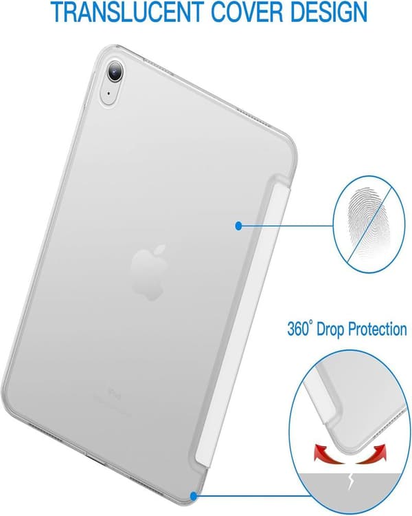 Fodral för iPad (A16) 11:e/10:e generationen (2025/2022), Slimmat stativ, hårt bakstycke, automatisk väckning/vilofunktion (Vit)