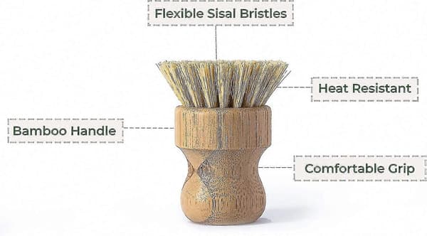 3-pack naturlig diskborste i bambu för miljövänlig diskning