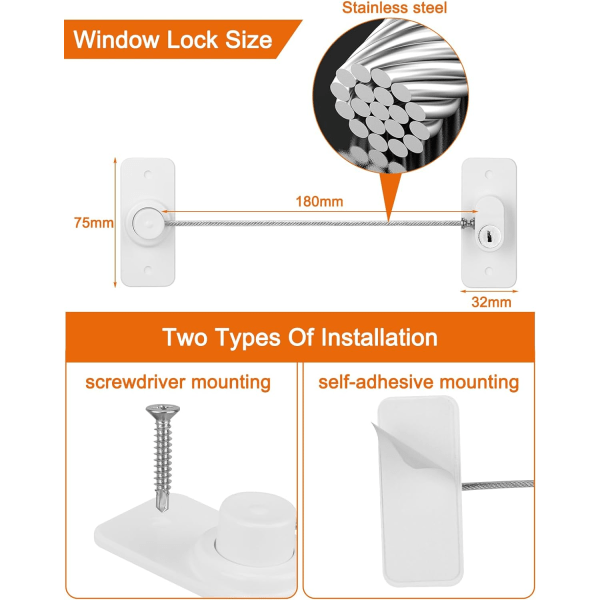 3 st fönsterlås för fönster, fönsterlås barnsäkerhet, fönster säkerhetslås med skruvar nycklar för baby barn barn husdjurssäkerhet (vit)