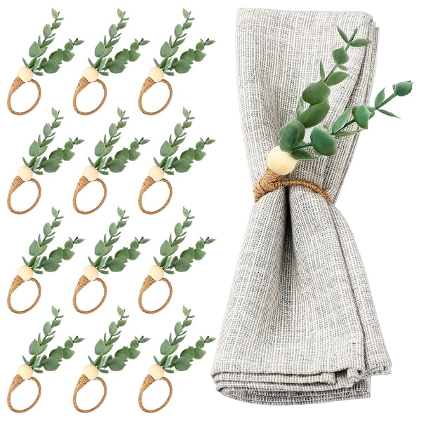 (12-pack) Påsk Servettringar Set Rustik Eukalyptus Servett