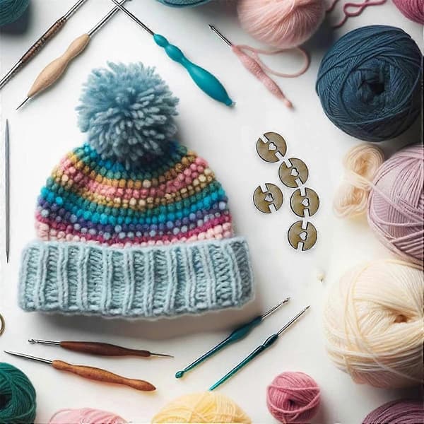 50 STK Avtakbare Pom Pom-knapper i Tre, Pom Pom-holder til Lue