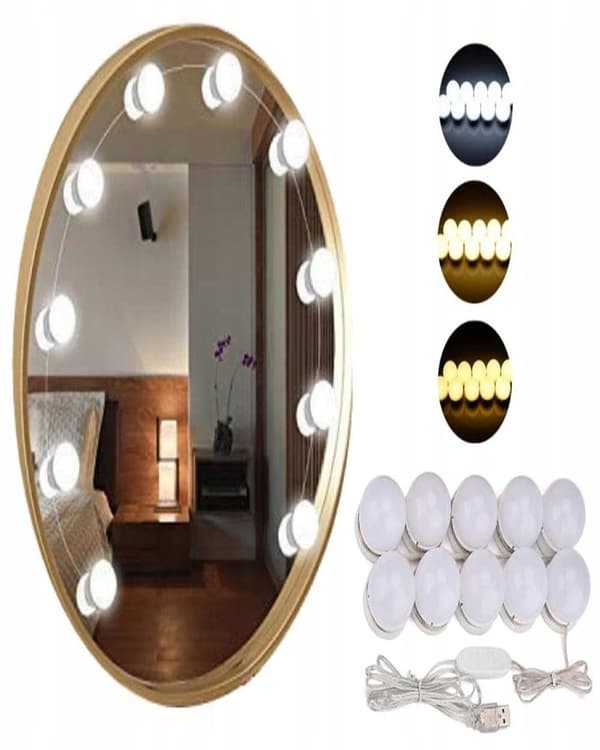 10 st LED Makeup Mirror Lights Vanity - Attaches Around Mirror