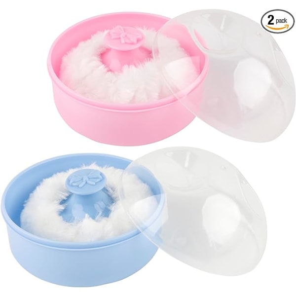 Set of 2 Body Cosmetic Powder Puff Sponge Box Case Container 3.74x2.95 Inch for After-Bath Powder to Use