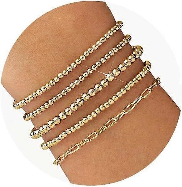 Gullperlearmbånd for kvinner 14K gullbelagte armbånd Gull stretchperlekule