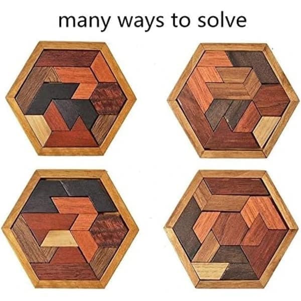 Hexagon Tangram Träpussel för Vuxna & Barn - Hjärnträning [JSR]