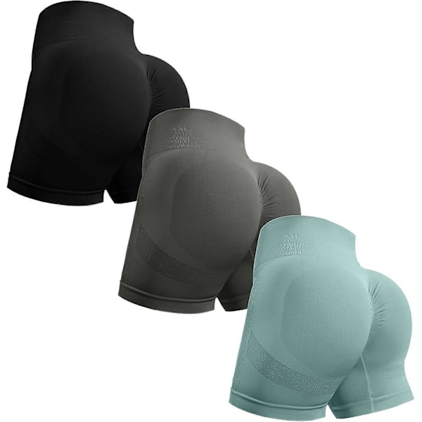 3-delat Träningsshorts Set för Kvinnor Sömlösa Scrunch Butt Lifting Hög Midja Yoga