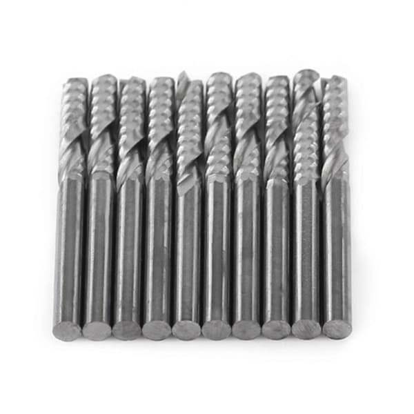10 stk. enkeltfløjte fræser CNC-værktøjsbits 3,175 mm diameter 22 mm skærkantlængde