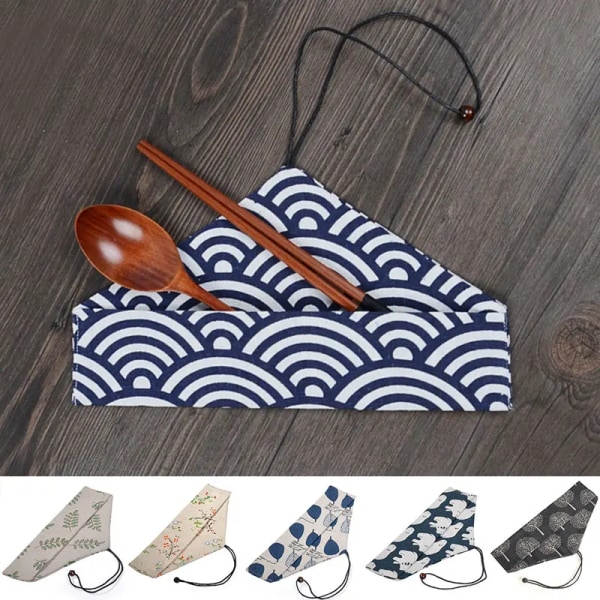 Portable Tableware Bag Japanese Printing Reusable Drink Straw Chopstick Cutlery Pouch Drawstring Bag Cutlery Bag For Spoon Fork