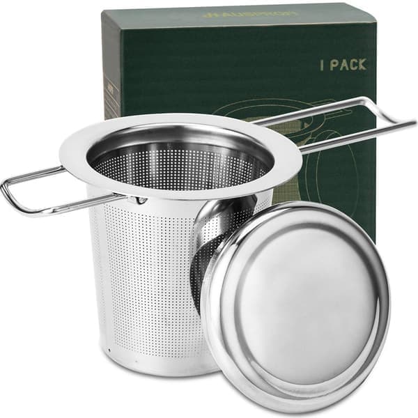 Teinfuser, 304 rustfrit stål tesigte med låg og foldbart håndtag, tefilter til tekander kopper krus til at brygge løse blade, 1-pak