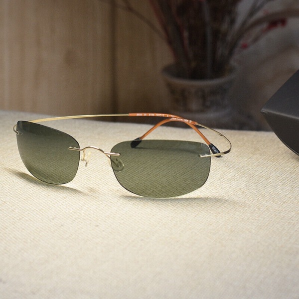 Titanium Rimless polarized sunglasses mens G15 grey green lens glasses