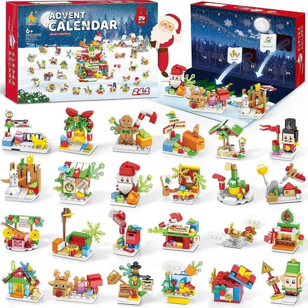 Byggeklods-julekalender Juletræ til børn ST-81 DIY Handmade 32.5 × 5 × 22.5