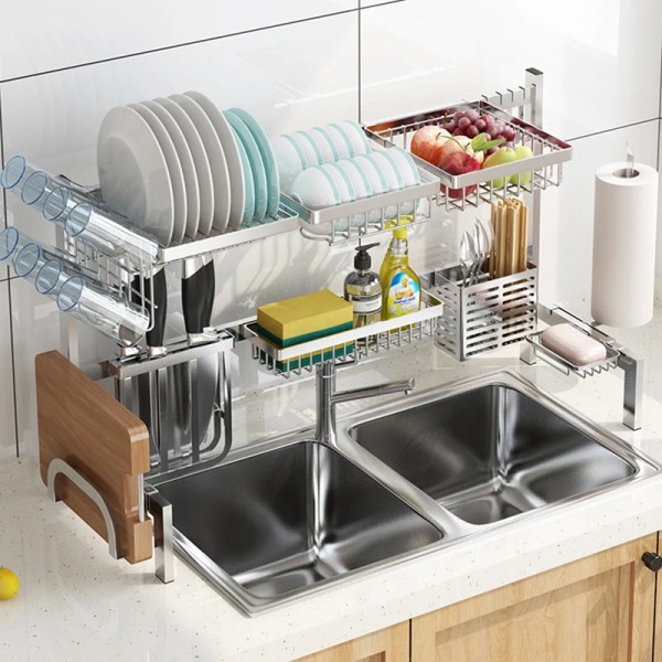 DIY Drain Dish Rack Stainless Steel Kitchen Accessories Storage Organizer Fruit Baskets Sink Organizer Dish Drying Rack
