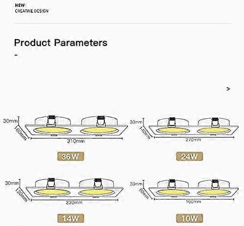 Varmt lys Downlight Hvit LED Innebygd Rektangulær Ultratynn Åpent Hull Dobbelthull Firkantet Dobbelthode Spotlight Frostet Panel Dobbelthode
