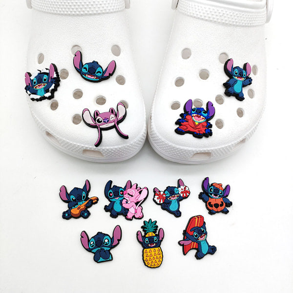 22 stk. skodekorasjoner med Stitch-tema for DIY-tøfler, sandaler og sko