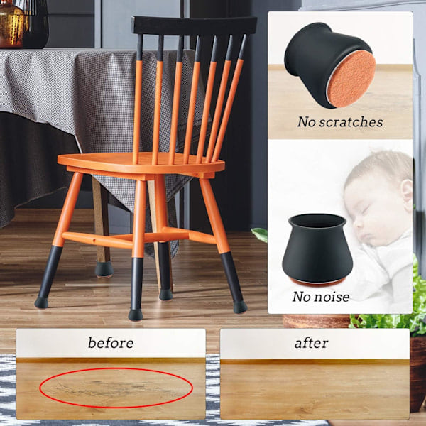 Uppgraderade silikonstolsbenskydd med filt för trägolv