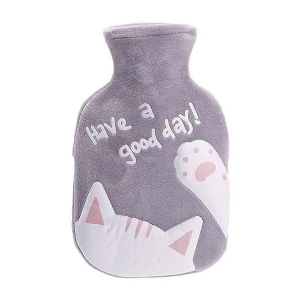 Hot Water Bottle with Soft Velvet Cover - Cat Pattern - 350 ml