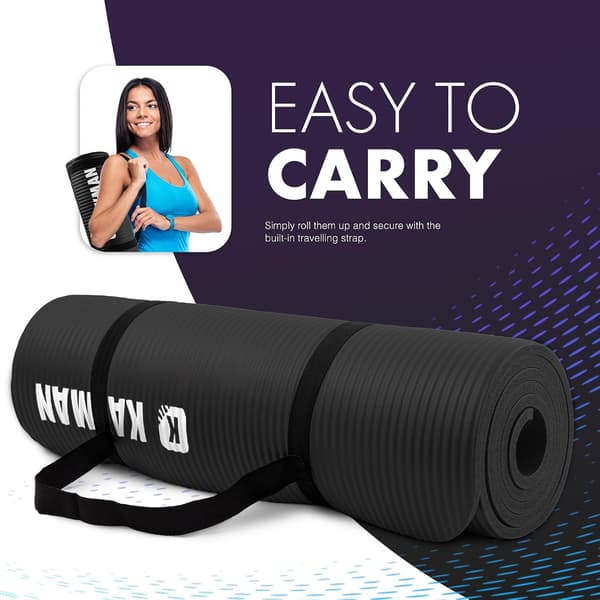 Yoga Mat - Multifunctional Extra Thick Foam Exercise Mat - Ideal Floor Mat for Pilates, Stretching, Strength Training & Therapy - 183 x 60 cm (Black)