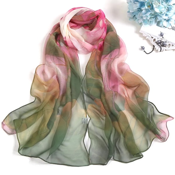 2023 New Fashion Spring/Summer Women Floral Printing Beach Silk Scarf Shawls Female Long Wraps Beach Sunscreen Hijab