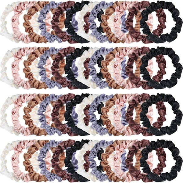 24 stk Små Scrunchies i Silkelignende Sateng, Elastiske Hårbånd, Elastiske Hestehaleholdere for Kvinner og Jenter