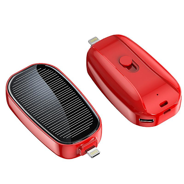 Mini solcellsladdare nyckelring powerbank för mobiltelefon 1200mA Red: For Lightning