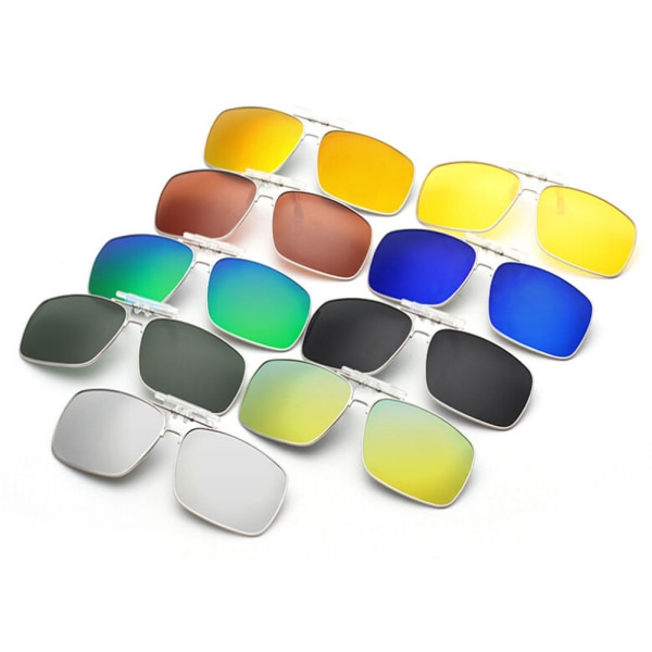 Clip-On Sunglasses Polarized Mirrored Lenses Classic Retro Rectangle Glasses New